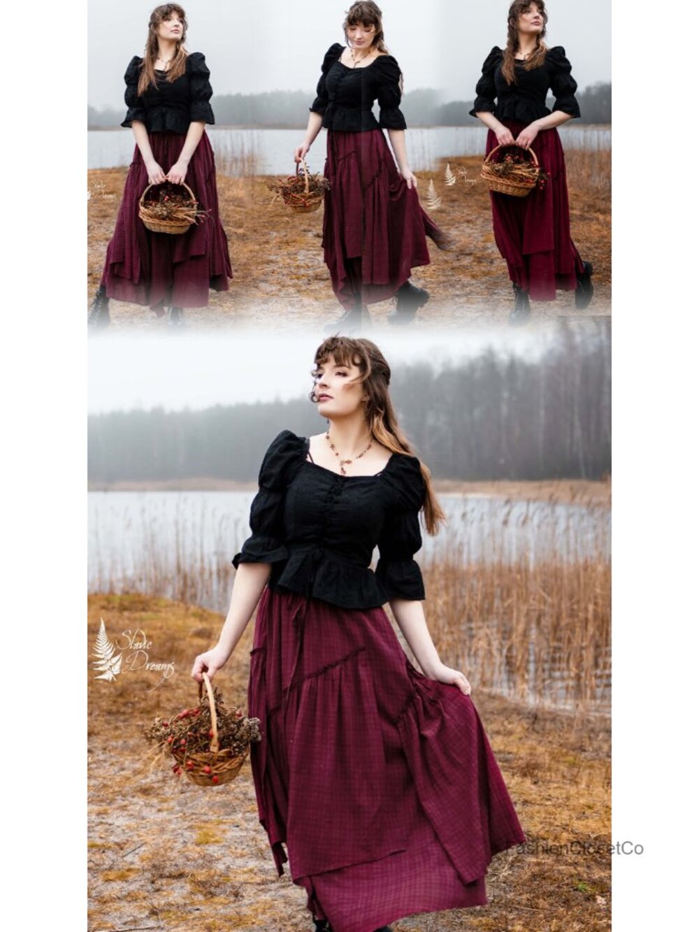 Long Plaid A-Line Maxi Skirt with Pockets Elastic Waist Renaissance - Picture 6 of 6